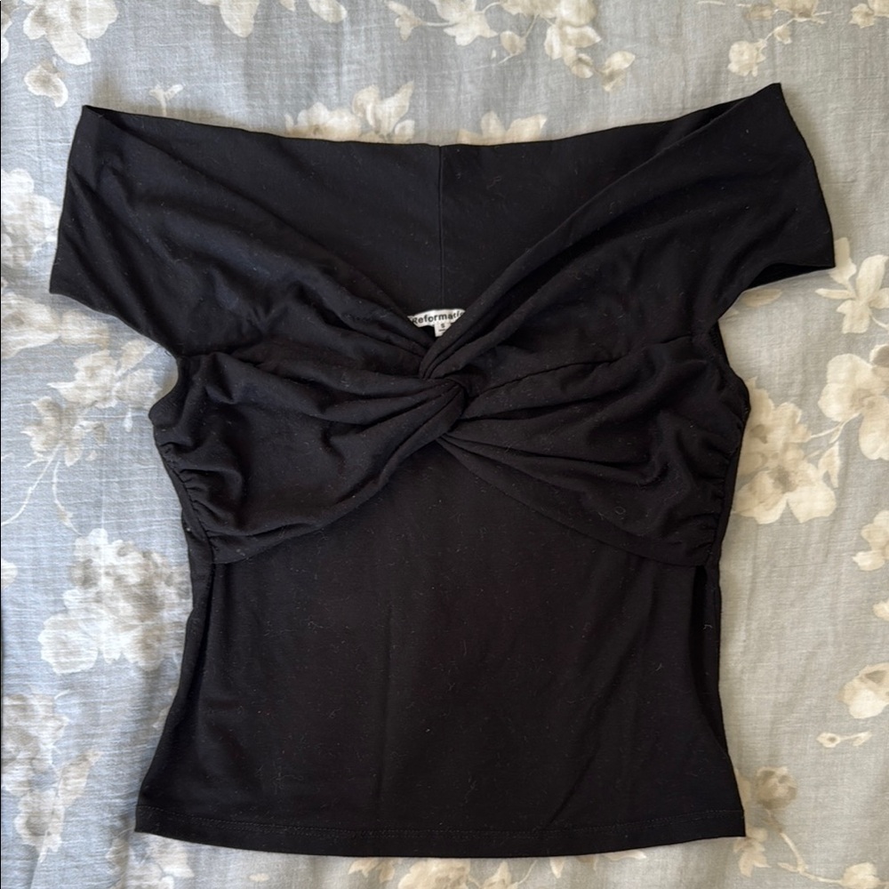 Reformation Black Twist-Front Blouse